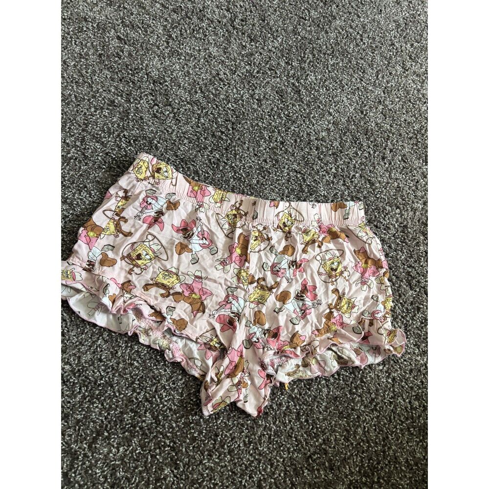 SpongeBob SquarePants Pink Character Print Ruffle Pajama Shorts Size Large